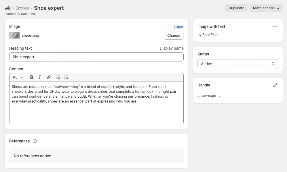 Metaobject Entry Fields